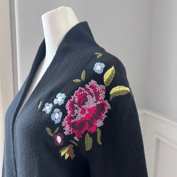 Soft Surroundings Black Cardigan with Floral Embroidery - Picture 5 of 13
